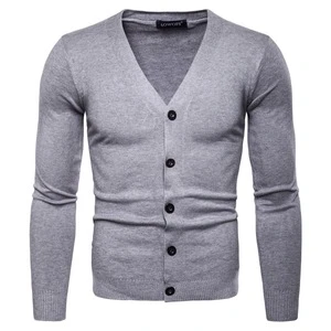 Men solid 7 color  classical  V neck long sleeves fit men plain blank knitwear cardigan sweater