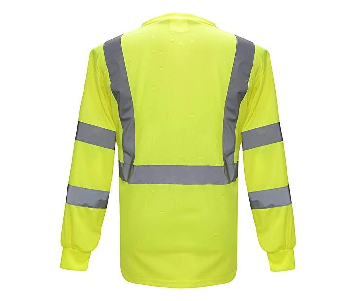 Mens Long Sleeve Workwear T-Shirt with Moisture Wicking Mesh Safety ANSI Class 3 Short Sleeve Safety Shirt With Reflective Strip