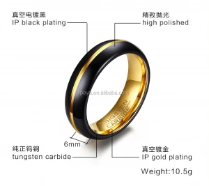 Mens Thin Ring 6MM Black Tungsten Carbide Rings for Men Wedding Party Jewelry