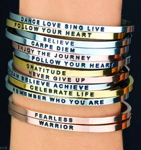 Message FOLLOW YOUR HEART Bracelet Stainless Steel Metal Bracelet Custom Inspirational Engraved Jewelry