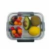 Microwave 3 compartment high borosilicate storage box pyrex glass food container with airtight lid