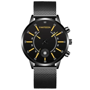 Minimalist Classic Men Mesh Steel Belt Ultra Thin Wrist Watch Luxury Fashion Business Calendar Stainless Steel Quartz Watches
