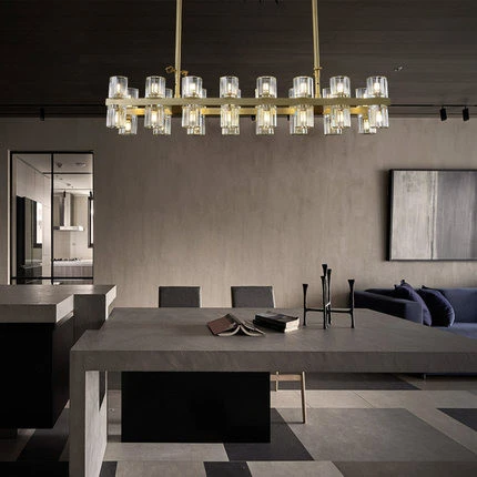 Modern crystal chandelier full copper living room light light luxury American rectangular dining room light