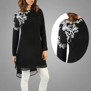 Modern Fashion Muslim Women Embroidered Comfortable Tunic Modest Ladies Tops Islamic Clothing