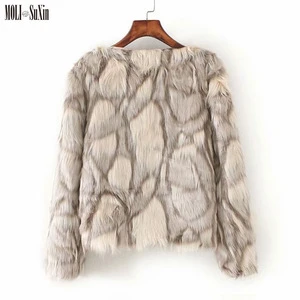 MOLI Winter Women Fashion Faux Fur Coat O-neck Long Sleeve Warm Overcoat For Female