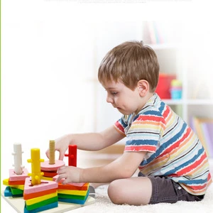 montessori materials Math Geometry Shape Cognitive Building Toy Kids Baby Puzzle Toy Wooden Shape Stacker Sorting Toys