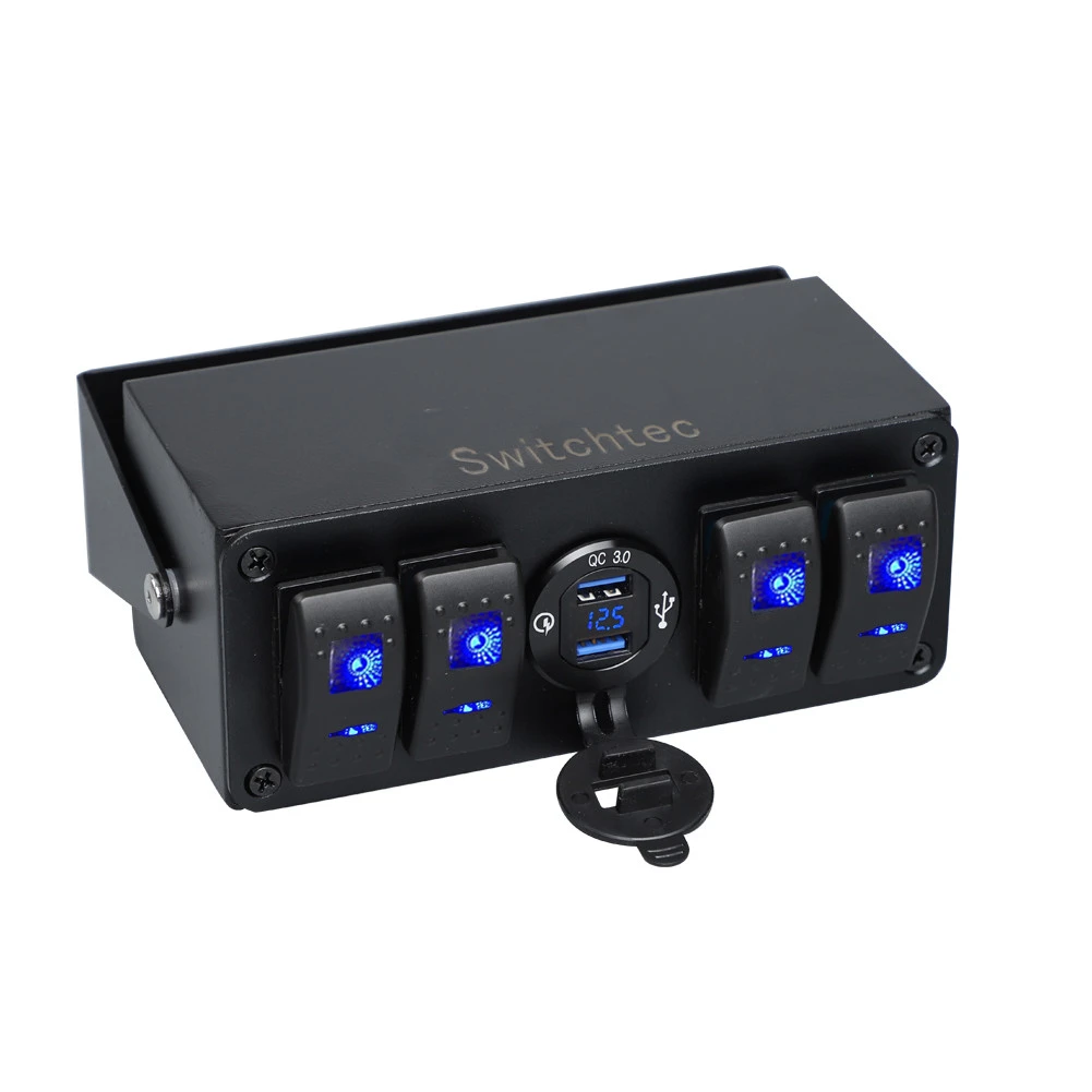 New Car Auto Boat Marine Switches box USB Charger 12V 24V usb voltage meter 4 gang rocker switch panel