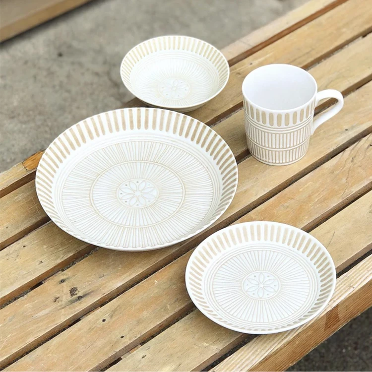 new design embossed surface restaurant kitchen plates sets dinnerware porcelain dinner sets