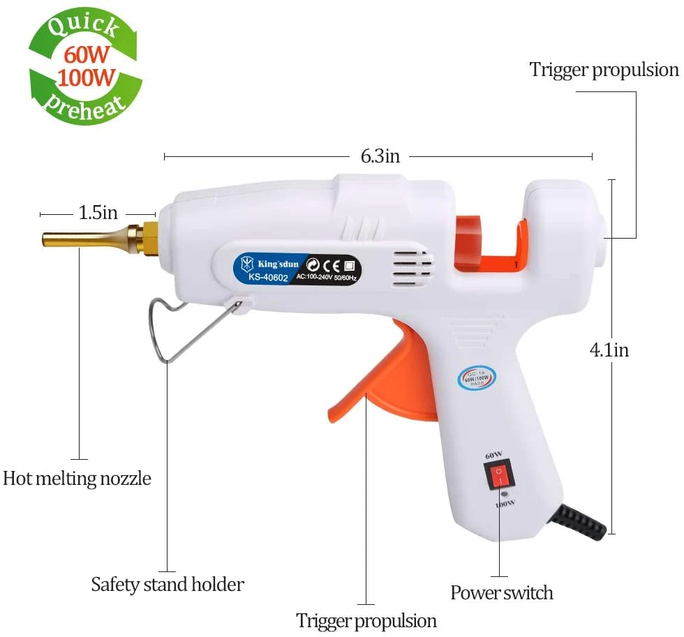 New DIY Power Adjustablehot Melt Glue Gun Muzzle Long Mouth with 15pcs Glue Sticks E-durable KS-40602 CN;GUA White 100W Bag CE -