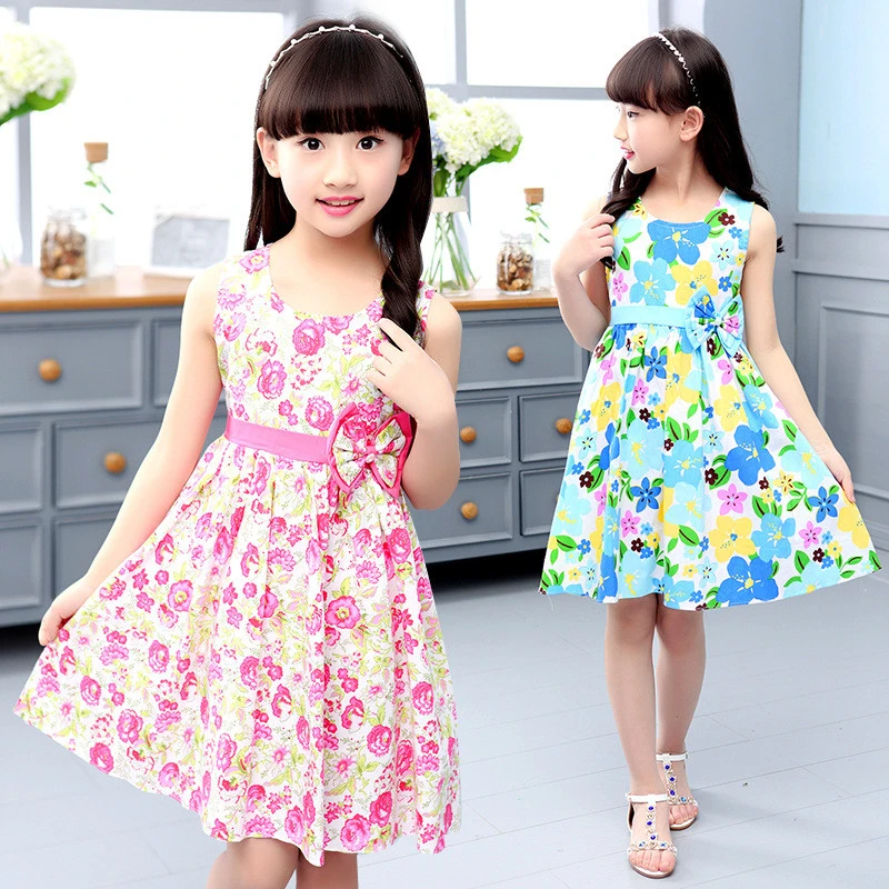New Elegant Summer Baby Girl&#x27;s Flower Dresses Cotton Printing Girl Slim Children&#x27;s Princess Dress