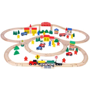 New shape hot sale 100 pcs wooden train track set wooden toys track set wooden DIY train track set toys