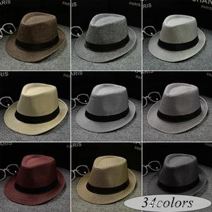 New Vogue Men Women Cotton / Linen Straw Hats Soft Fedora Panama Hats Outdoor Stingy Brim Caps over 34Colors