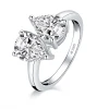 Newest luxurious 925 sterling silver plated 18k white gold jewelry 9*7mm  twins pear cut diamond wedding ring