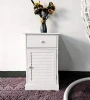 Nightstand End Table with One Drawer and Slatted Door, Wooden Bedside Storage Cabinet White