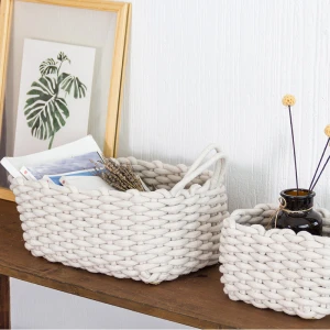Nordic Style Home decoration pieces Hand-woven Cotton Rope Storage Box Decorative Storage Basket Snack Key Desktop Debris Basket
