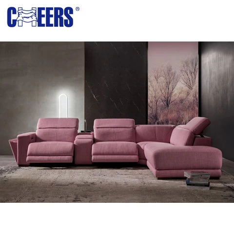 Nordic Style Very Comfortable Touching Living Room Home Furniture Pink Reclining 3 2 1 Fabric Sofa Set