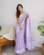 Occasional Wear Top Quality Soft Cotton Silk Lucknowi Weaving Work With badla Zari Waving Saree Blouse Wholesale Factory Supply