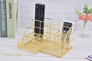 Office stationery rose gold metal mesh table desk organizer with drawer