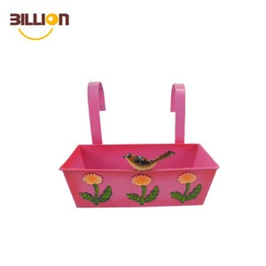Pink Rectangle Metal Hanging Flower Pots for Balcony Fence Patio