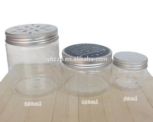 plastic bath salt, sugar salt,salt and pepper pet bottle jar with aluminum lid cap