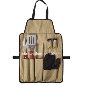 Portable BBQ Apron set with BBQ tool sets for out picnic