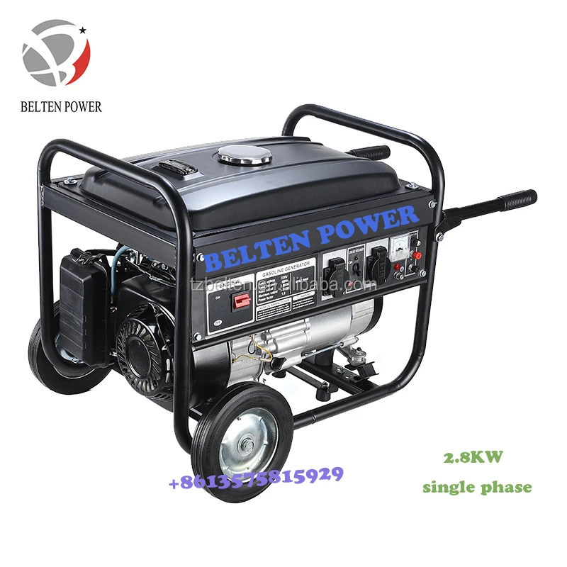 Portable home use 3kw stirling wind power 12v dc 220V  single phase 7hp engine with wheels  electric start gasoline generator