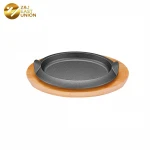 Pre-seasoned fajita skillet sizzle fry grill plate set oval shape cast Iron steak sizzling pan with base