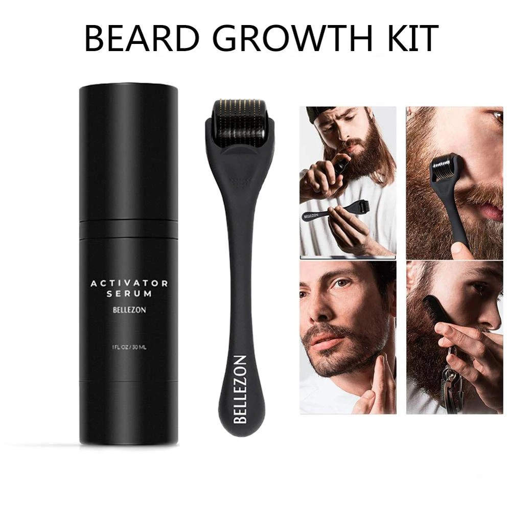 Private Label Beard Growth Serum With Derma Roller Thick Fast Growth Beard  kit