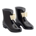 Rainboots Bows Cute Rubber Waterproof Women's Ankle Low Heel Rain Boots