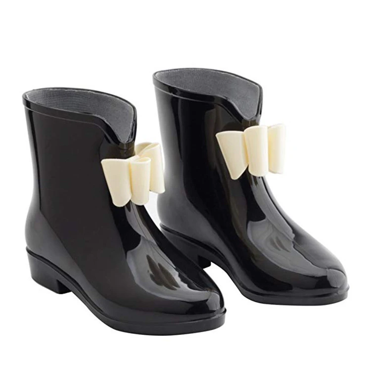 Rainboots Bows Cute Rubber Waterproof Women&#x27;s Ankle Low Heel Rain Boots