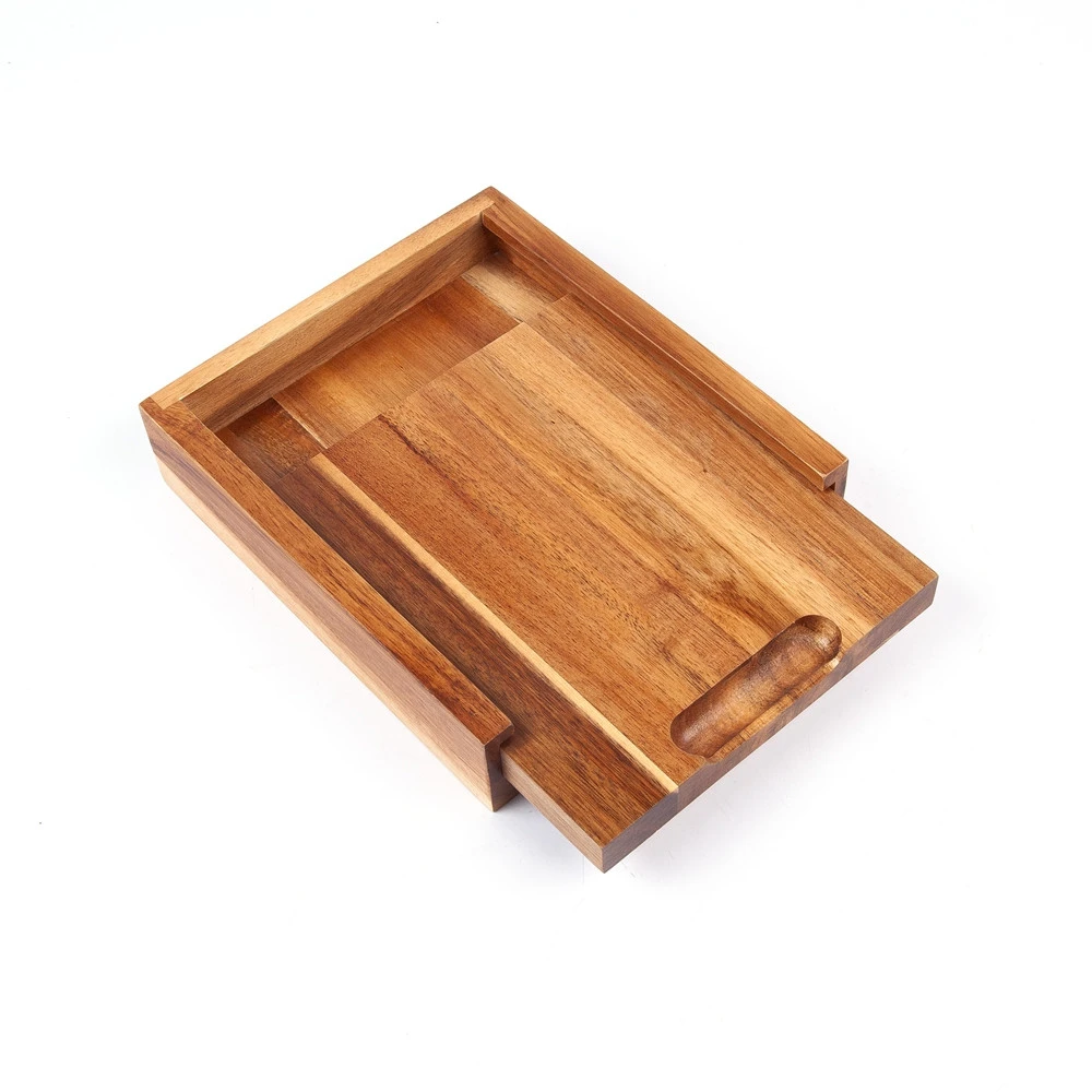 Real Walnut Large Compartment Custom Made Logo Cutting Utensil Portable Wooden Chop Cheese Serving Board  With Drawer