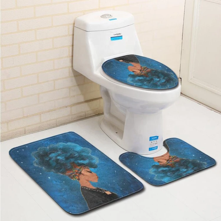 Reasonable Price African Woman Bath Mat Set 3Pcs Carpet Non-slip Bathroom Rug Set For Toilet