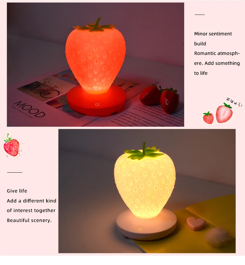 Rechargeable Nightlight Cute Silicone Strawberr LED Night Lamp