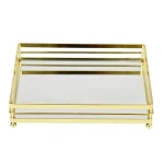 Rectangle Golden Metal Frame Tray Mirrored Luxury Golden Decorative Perfume Vanity Mirror Tray