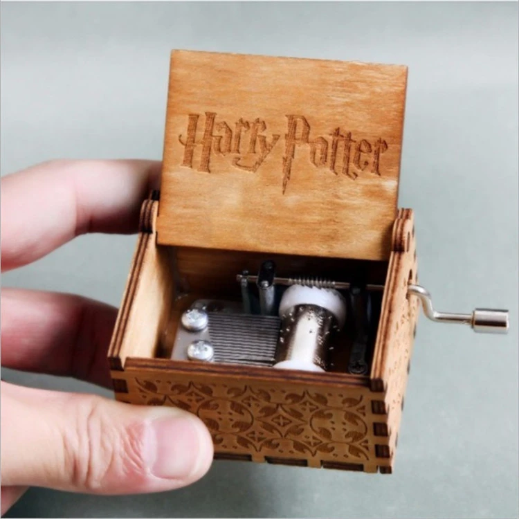 Retro hand crank music box harry Potter wooden music box classical carved gift box wood