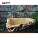 Rough Finish Natural Shape Bathroom Vessel Yellow Onyx Marble Vanity Sink