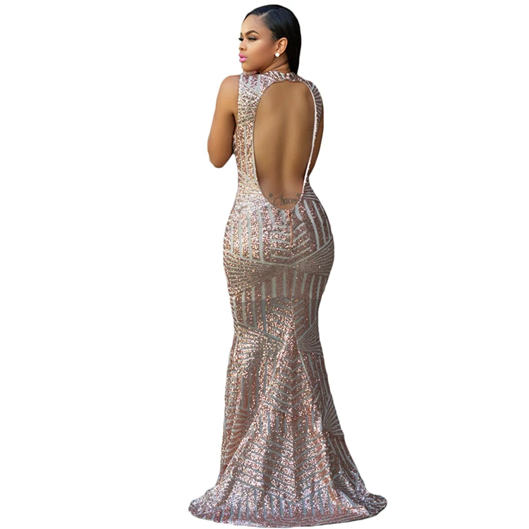 S1964   Evening Dresses Sequins Open Back Party Gown For Women
