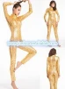 Sexy PU Gold Front Zip Catsuit Jumpsuit Dancer Lingerie