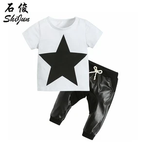 Shijun 2019 Sale ! Summer T shirt With Pants Set Baby Boutique Wholesale Summer Boy Clothing