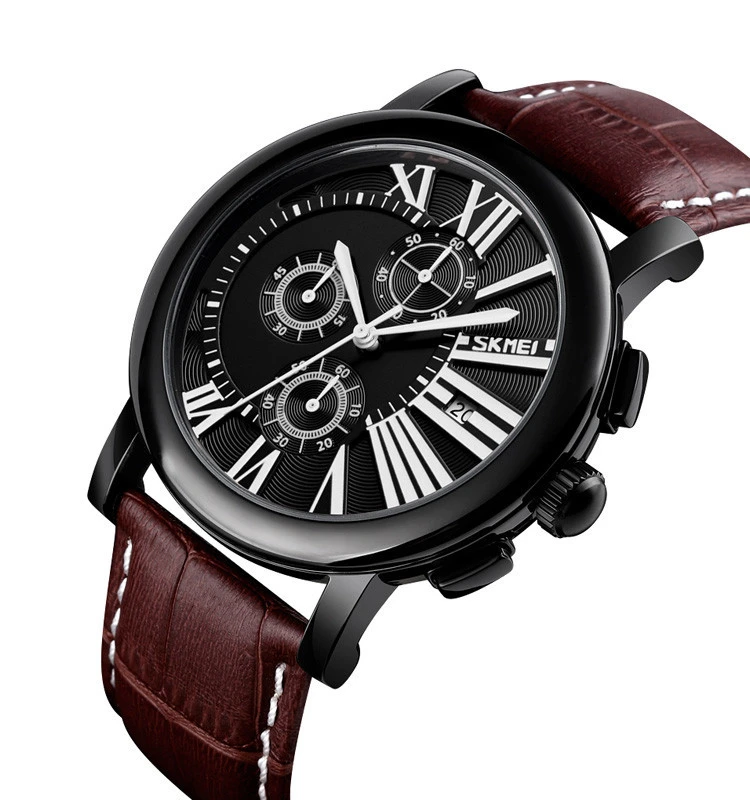 skmei 9196 genuine leather de longe quartz watch genuine leather strap quartz watch man