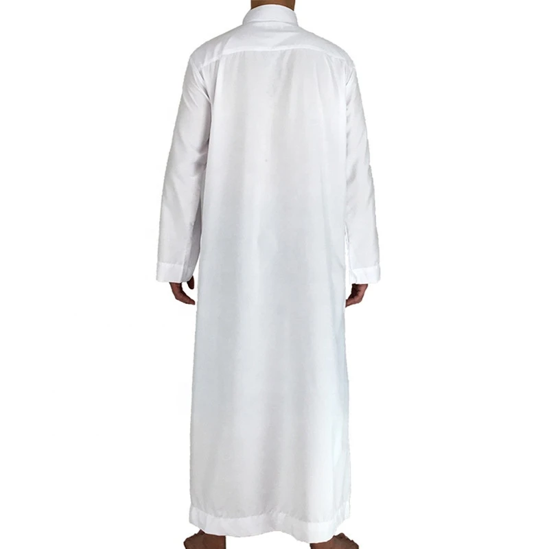 Solid Color Saudi Arab Men Muslim Traditional Thobe Casual Male Long Sleeve Islamic Clothing