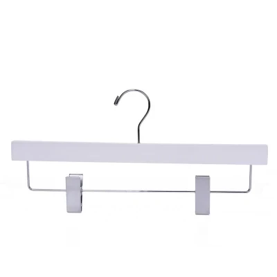 Solid Wood White Wooden Pants Hanger with Adjustable and Anti-Slip Clip&nbsp;