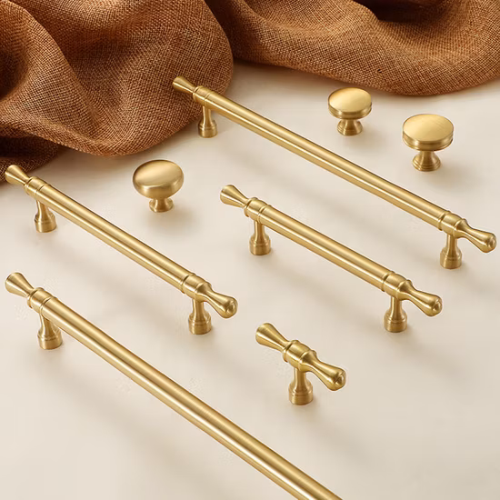 Koppalive Italian Style Solid Brass Cabinet Door Handle and Knob Wardrobe Drawer Pull Gold Furniture Handle