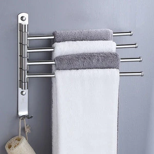 Stainless Steel 304 Bath Towel Holder  Rack Bathroom 4-Bar Folding Towel Rack Rotating Towel Rack