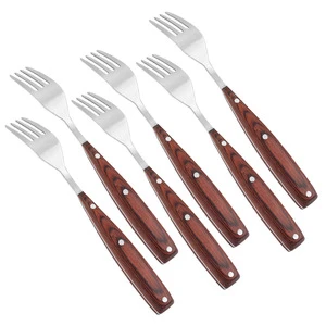 steak Fork 4-Tine with Pakka wood with 3pcs S/S rivets Handle Stainless Steel 4"