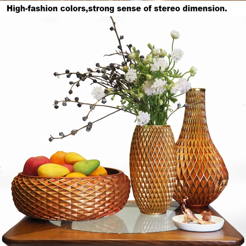 Suanti handmade decorative resin table flower vases set home decoration luxury gold wedding modern fancy art decor vase