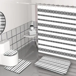 Summer Annes Wholesale Retro Bohemian Style Bathroom 4PCS Set Shower Curtain Rug Set