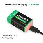 TalentCell 9V Lithium ion Battery, High Capacity 500mAh Rechargeable Li-ion Polymer Battery with Micro USB Charging Port, 1-Pack