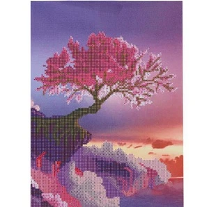 The volcano cliff edge cherry tree landscape wall arts 2.5mm round 5D diy embroidery diamond painting sets for decorations30*40
