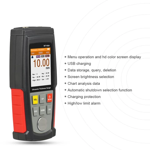 Ultrasonic Thickness Gauge Digits LCD with Backlight Power Battery coating thickness gauge